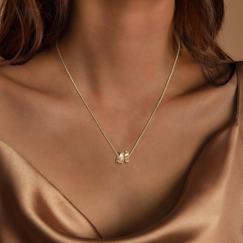 OGD Store Layered CZ Rondelle Pendant Necklaces for Women, 14K Gold Plated Trendy Mariner Chain Dainty Circle Rondelle Pendant Choker Necklace for Women Two-Toned Cubic Zirconia Gold Necklace - Image 2